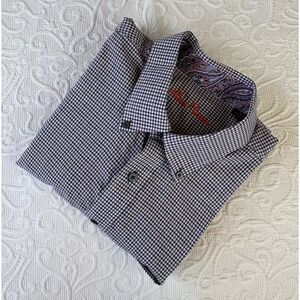 Alan Flusser Men XL Blk White Purple Check Cotton Long Sleeve long sleeve Shirt